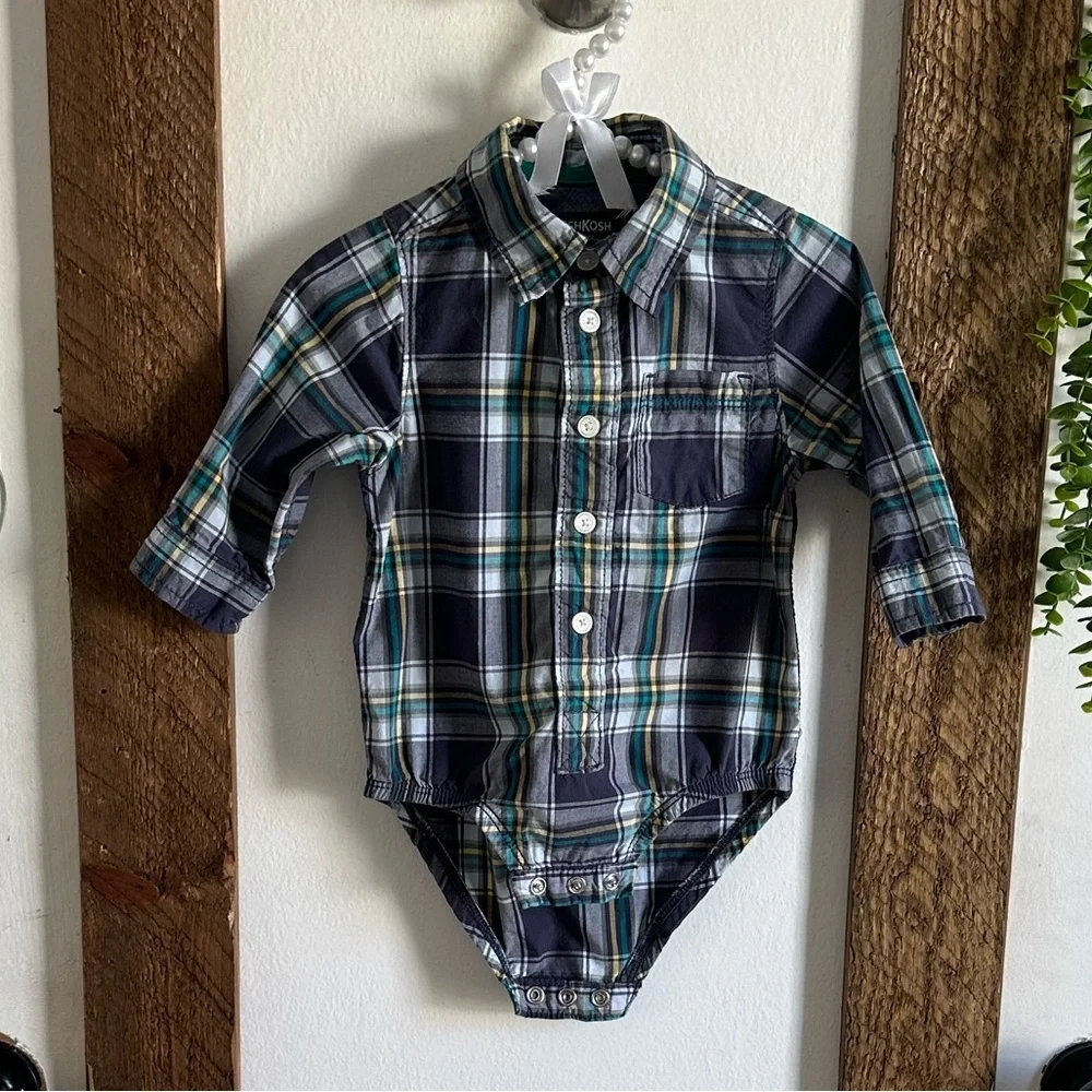 OshKosh B’Gosh Rustic Plaid Long-Sleeve Baby Boy Long Sleeve Bodysuit Shirt 12M